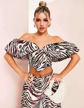 Жаккардовый топ с открытыми плечами и пышными рукавами ASOS LUXE