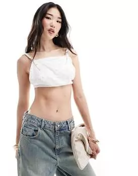 Жаккардовый топ с пряжкой Bershka цвета экрю