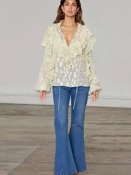 Жаккардовый топ с рюшами от riley Never Fully Dressed, кремовый