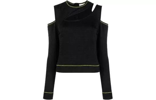 Жаккардовый топ с вырезом GANNI, черный