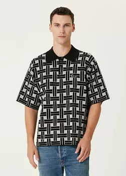 Жаккардовый трикотаж с короткими рукавами и воротником-поло с логотипом Kenzo, черный