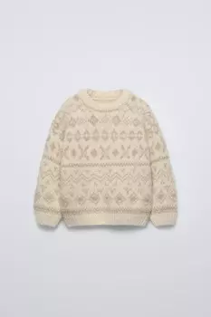 Жаккардовый трикотажный свитер из коллекции ski ZARA, экрю