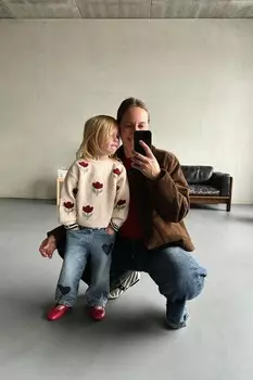 Жаккардовый трикотажный свитер ZARA, экрю