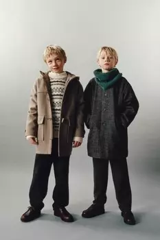 Жаккардовый трикотажный свитер ZARA, экрю