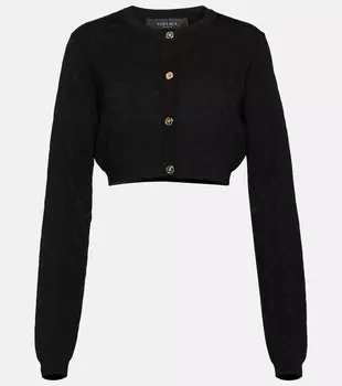 Жаккардовый укороченный кардиган с декором Medusa VERSACE, черный