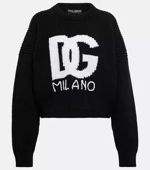 Жаккардовый укороченный шерстяной свитер DOLCE&GABBANA, черный