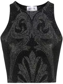 Жаккардовый укороченный топ с цветочным узором и эффектом металлик Wolford, черный