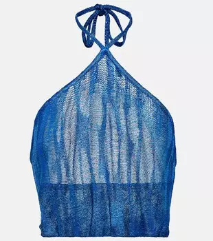 Жаккардовый укороченный топ с вырезом халтер Missoni, синий