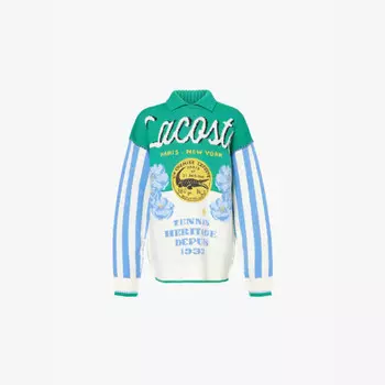 Жаккардовый вязаный джемпер с цветочным принтом Lacoste, мультиколор
