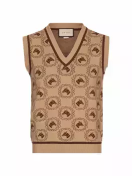 Жаккардовый вязаный жилет Gucci, коричневый