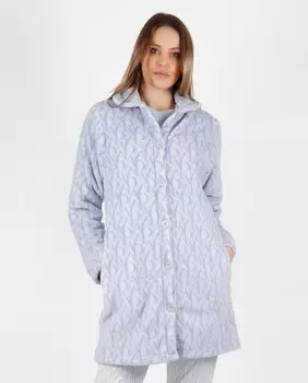 Жаккардовый женский халат с застежкой на пуговицы. Admas, синий