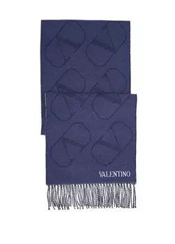 Жаккардовый женский шерстяной шарф с логотипом Valentino Garavani, синий