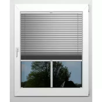 Жалюзи плиссе indeko «Термо-Делюкс», затемняющие, энергосберегающие, со сверлением, натяжные, для установки в штапик, на заказ, цвет grau/metallfarben + wei + wei