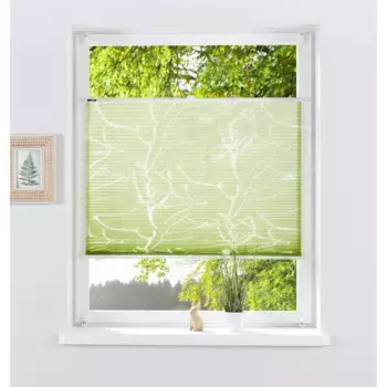 Жалюзи плиссе мой дом «ANNA», светозащита, без сверления, натяжение, мотив ветки, зажимная опора My Home, зеленый