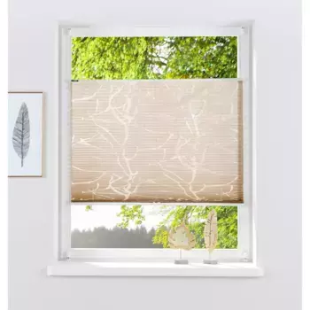 Жалюзи плиссе мой дом «ANNA», светозащита, без сверления, натяжение, мотив ветки, зажимная опора My Home, цвет sand