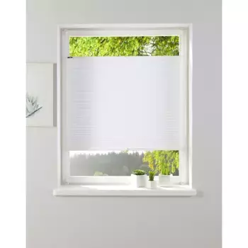 Жалюзи плиссе мой дом «KATIA», светозащита, без сверления, натяжные, фиксированного размера, с эффектом помятости, однотонные, монохромные, базовые, с зажимной опорой My Home, белый