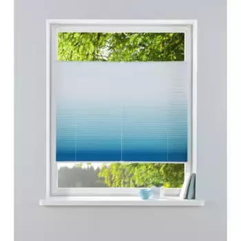 Жалюзи плиссе мой дом «Омбре», светозащита, без сверления, натяжение, фиксированный размер, цветовой градиент, зажимная опора My Home, цвет blau