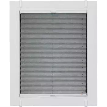 Жалюзи плиссе Sunlines «Молодой стиль энергосбережения», затемняющие, энергосберегающие, без сверления, с перекосами, на заказ, с энергосберегающим эффектом, скреплены зажимными скобами Simply-Fix, цвет silberfarben/wei + wei