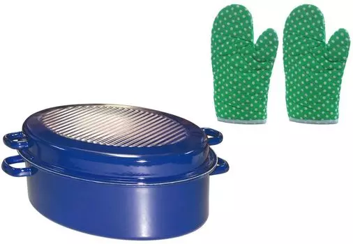 Жаровня для гуся кобальтово-синяя овальная 42 см с крышкой TAMLED