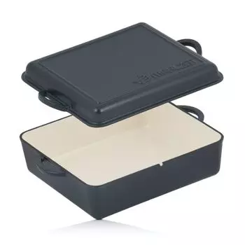 Жаровня для жарки чугунная эмалированная | 10,5 литров | Голубая ягода | 2-в-1 жаровня со сковородой Mahlzeit