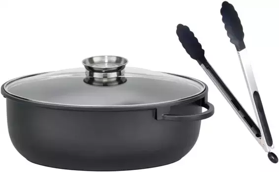 Жаровня Elo "Alucast", литой алюминий, (1 шт.), индукционная, кнопка ароматизации, щипцы для приготовления пищи 7 л + 38 см + высота 13,5 см, черный