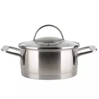 Жаровня EUROHOME со стеклянной крышкой и мерной шкалой, кастрюля из нержавеющей стали, подходит для посудомоечной машины и индукционной плиты, 16 см