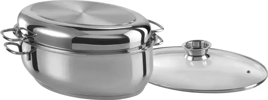 Жаровня GSW, нержавеющая сталь 18/8, (набор, 3 шт., 1 жаровня, 2 крышки), индукционная 38 см, цвет silberfarben