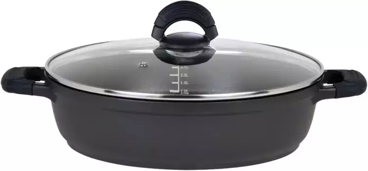 Жаровня GSW "SilcoGuss noir", литой алюминий, (1 шт.), индукционная, включая литровую шкалу 2,7 л + 24 см, черный