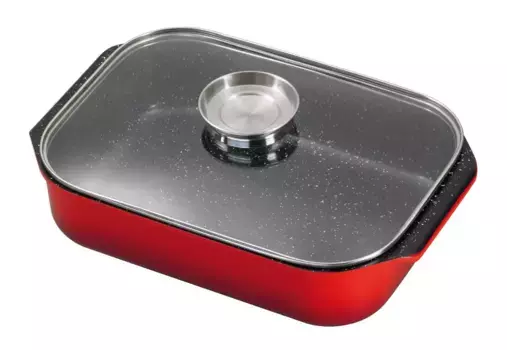 Жаровня KING, литой алюминий, (1 шт.), со стеклянной крышкой и ручкой ароматизации + Высота 8,5 см., красный