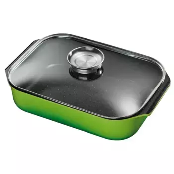 Жаровня KING, литой алюминий, (1 шт.), со стеклянной крышкой и кнопкой ароматизации, зеленый