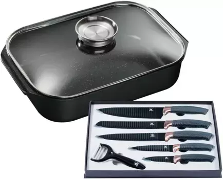 Жаровня KING, литой алюминий, (набор, 8 предметов), жаровня/сотейник + стеклянная крышка, керамическое покрытие "Fusion" + Высота 8,5 см., цвет holzfarben