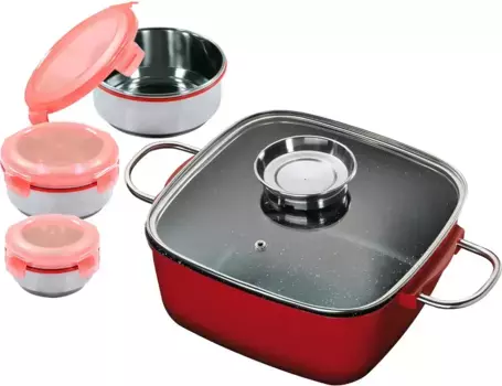 Жаровня KING, литой алюминий, (набор, 8 шт.), жаровня/сотейник 4 л + стеклянная крышка, индукция, керамическое покрытие 24 см + высота 16 см, цвет edelstahlfarben