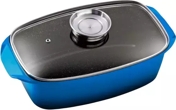 Жаровня KING, литой алюминий, объем 5 л, кнопка ароматизации, индукция + Высота 16,5 см., синий