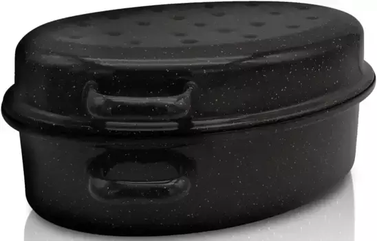 Жаровня Крюгера, эмалированная листовая сталь, трещины, капельная крышка, индукционная Krger + Высота 9,5 см., черный