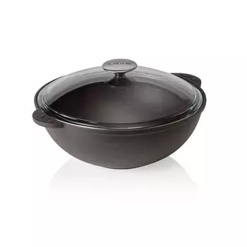 Жаровня лава со стеклянной крышкой, 30 см, черная, Lava Cookware