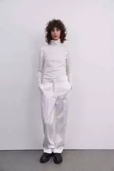 Жатый топ с молниями ZARA, белый