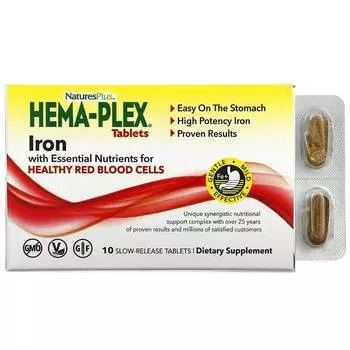 Железо NaturesPlus Hema-Plex, 10 таблеток