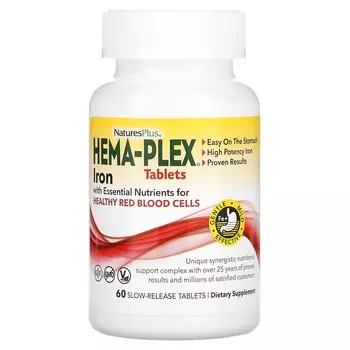 Железо NaturesPlus с незаменимыми питательными веществами для здоровых эритроцитов, 60 таблеток с медленным высвобождением