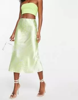 Желтая атласная юбка миди с леопардовым принтом ASOS DESIGN