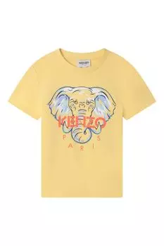 Желтая детская футболка KENZO с принтом в виде слона и логотипом Kenzo, желтый