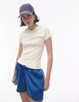 Желтая длинная повседневная футболка с контрастным вырезом и v-образным вырезом Topshop