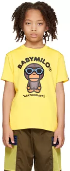 Желтая футболка BAPE Kids Baby Milo с нашивкой в виде солнцезащитных очков