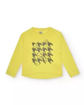 Желтая футболка для девочки с принтом смайликов спереди Tuc tuc, желтый