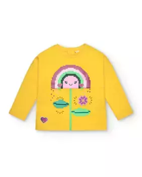 Желтая футболка с длинными рукавами для девочки с радугой и цветком Tuc tuc, желтый