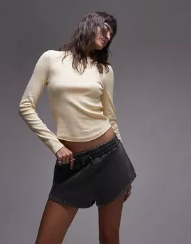 Желтая футболка Topshop в рубчик с круглым вырезом