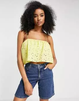 Желтая майка с ремешками и вышивкой ASOS DESIGN
