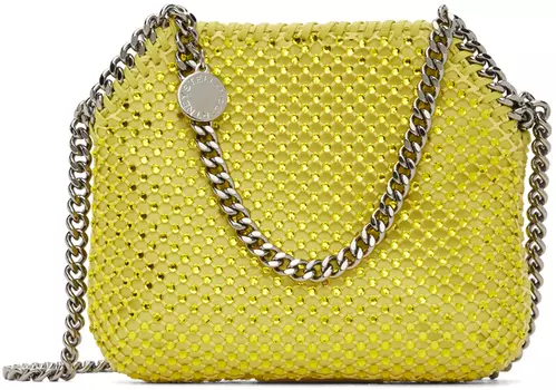 Желтая мини-сумка в сеточку с кристаллами Falabella Stella McCartney