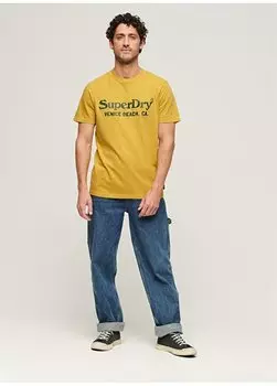 Желтая мужская футболка с круглым вырезом с принтом M1011893A2AX_VENUE CLASSIC LOGO TS Superdry