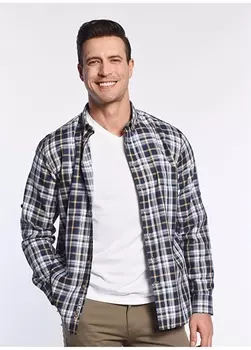 желтая мужская рубашка в клетку с длинным рукавом и воротником-стойкой стандартного кроя Ucla