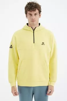 Желтая мужская толстовка удобного кроя с капюшоном и карманом на половинной молнии TOMMYLIFE